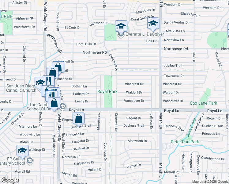 map of restaurants, bars, coffee shops, grocery stores, and more near in Dallas