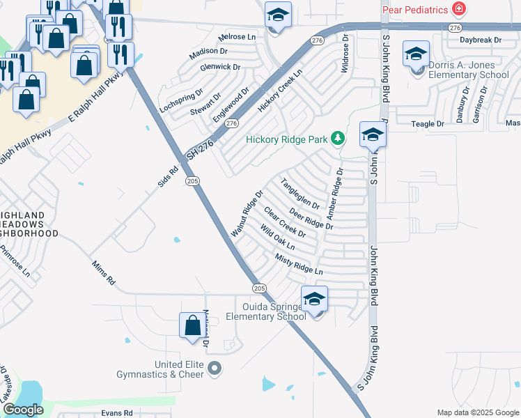 map of restaurants, bars, coffee shops, grocery stores, and more near 2839 Clear Creek Drive in Rockwall