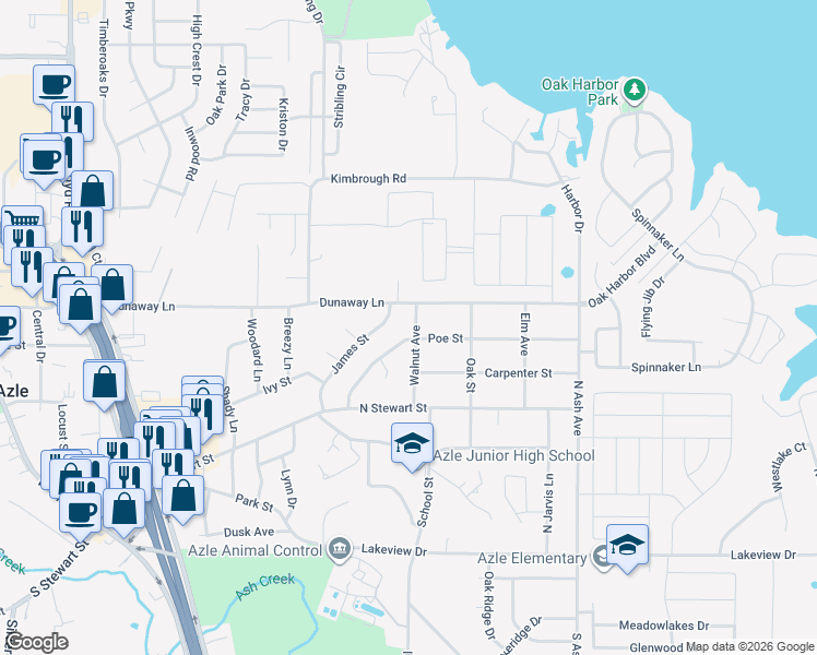 map of restaurants, bars, coffee shops, grocery stores, and more near 325 Walnut Avenue in Azle