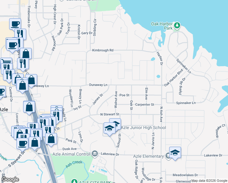 map of restaurants, bars, coffee shops, grocery stores, and more near 325 Walnut Avenue in Azle