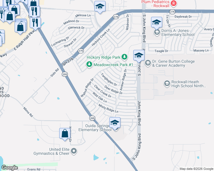 map of restaurants, bars, coffee shops, grocery stores, and more near 2901 Deer Ridge Drive in Rockwall