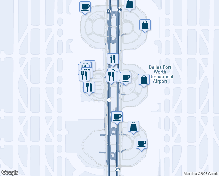 map of restaurants, bars, coffee shops, grocery stores, and more near South International Parkway in Grapevine