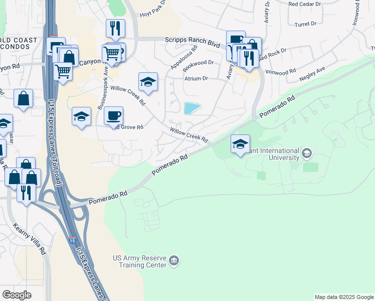 map of restaurants, bars, coffee shops, grocery stores, and more near 9888 Caminito Marlock in San Diego