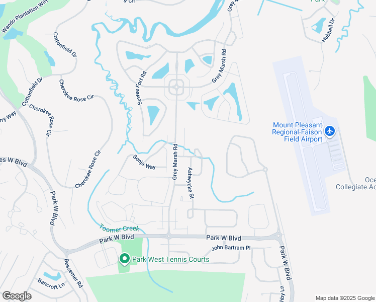 map of restaurants, bars, coffee shops, grocery stores, and more near 2104 Baldwin Park Drive in Mount Pleasant