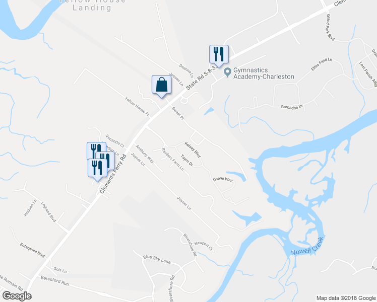 map of restaurants, bars, coffee shops, grocery stores, and more near 112 Bryce Court in Charleston