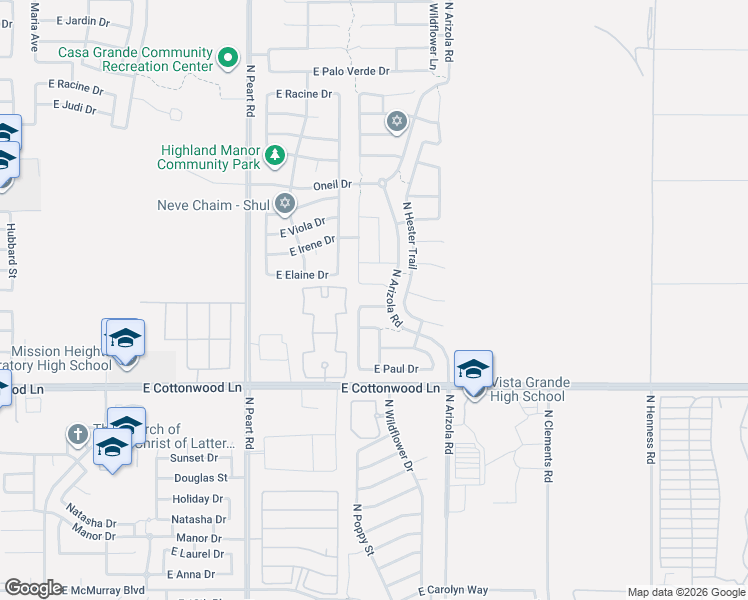 map of restaurants, bars, coffee shops, grocery stores, and more near 1628 Jerry Court in Casa Grande