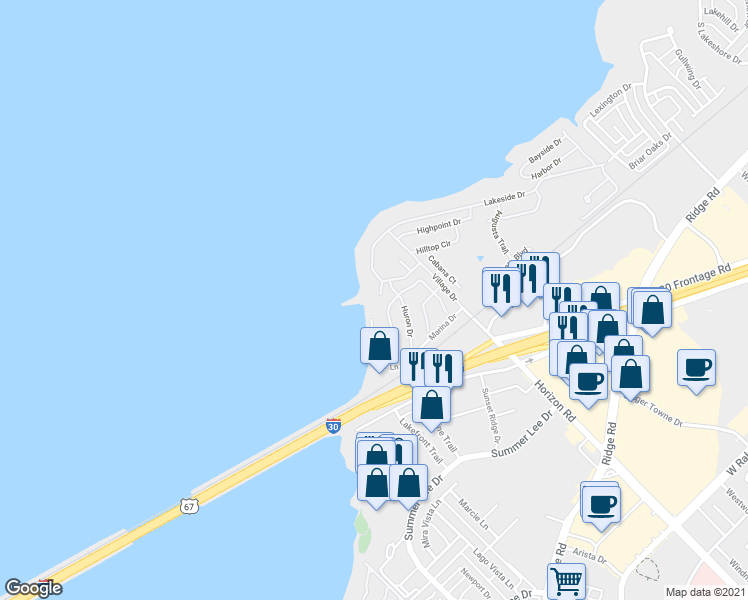 map of restaurants, bars, coffee shops, grocery stores, and more near 4026 Mediterranean Drive in Rowlett