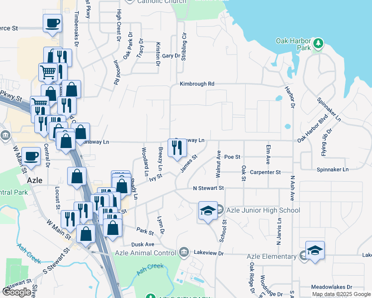 map of restaurants, bars, coffee shops, grocery stores, and more near 845 Hill Place in Azle