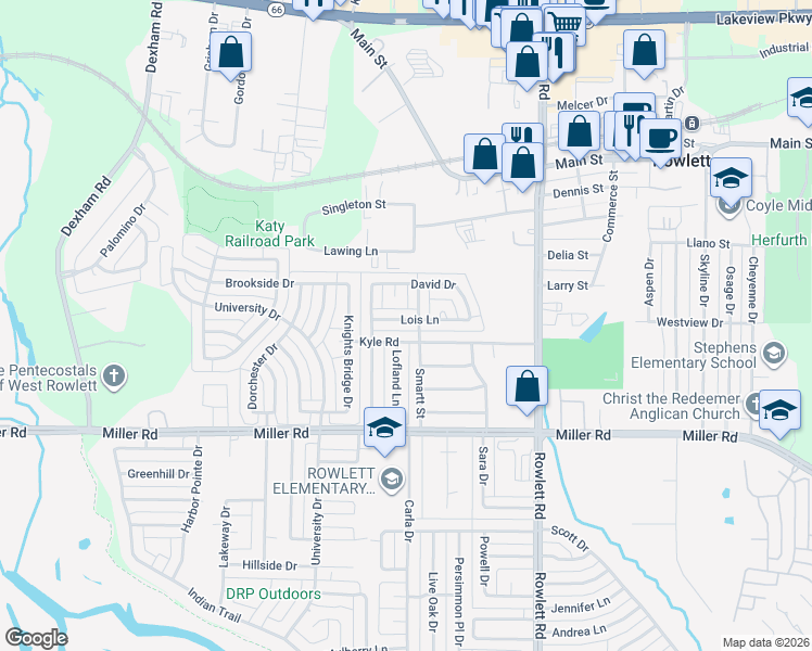 map of restaurants, bars, coffee shops, grocery stores, and more near 4001 Smartt Street in Rowlett