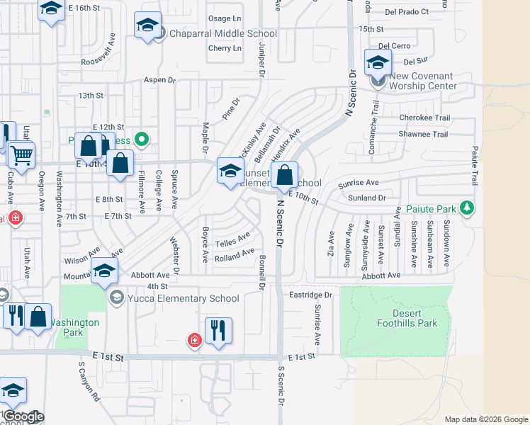 map of restaurants, bars, coffee shops, grocery stores, and more near 2563 Las Alturas Court in Alamogordo