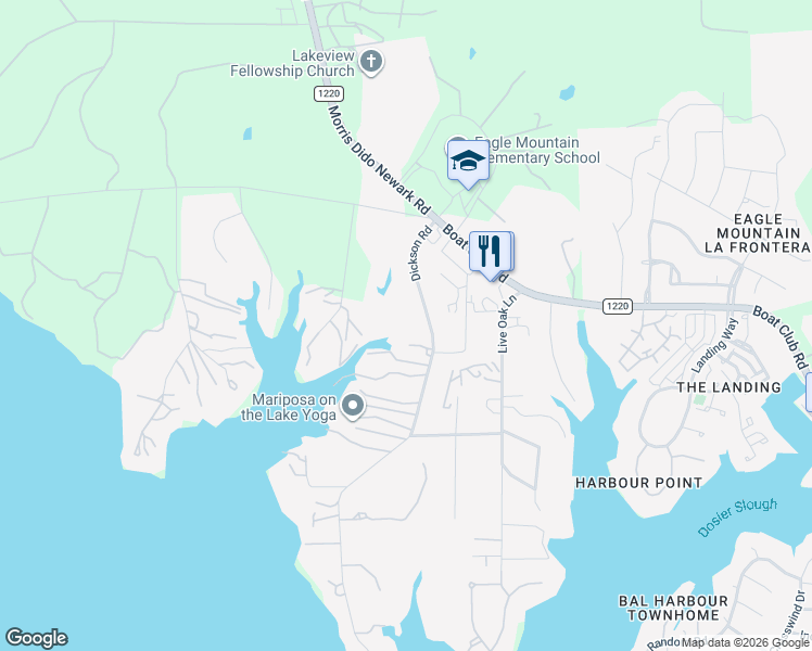map of restaurants, bars, coffee shops, grocery stores, and more near 9557 Dickson Road in Fort Worth