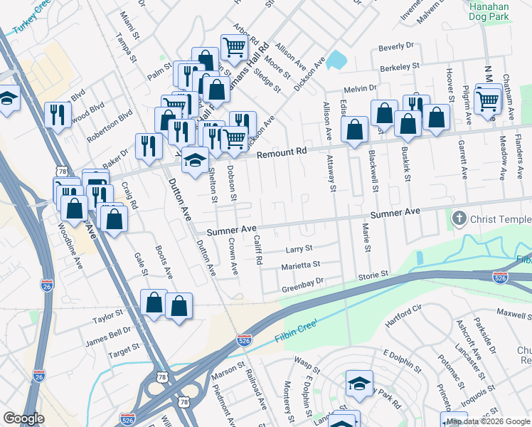 map of restaurants, bars, coffee shops, grocery stores, and more near 5530 Rio Street in North Charleston