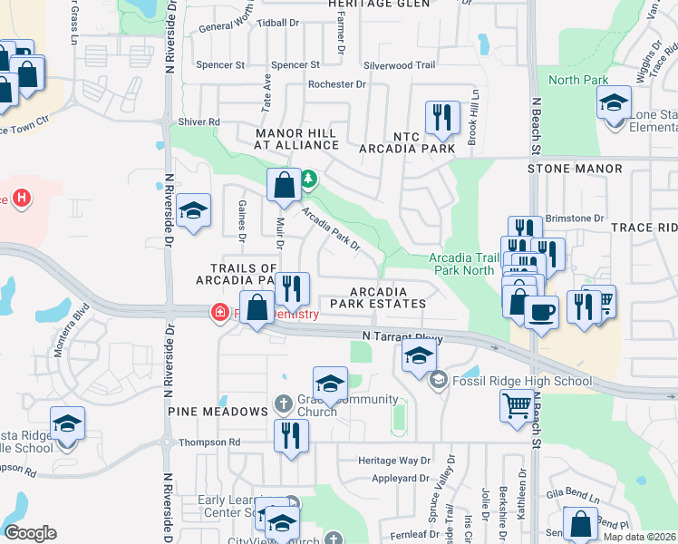 map of restaurants, bars, coffee shops, grocery stores, and more near 4136 Chelan Court in Fort Worth