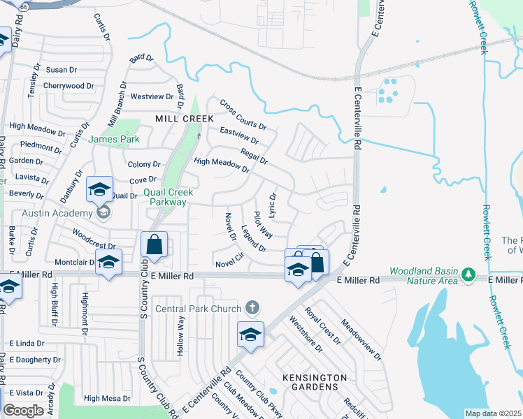 map of restaurants, bars, coffee shops, grocery stores, and more near 1610 Pilot Way in Garland