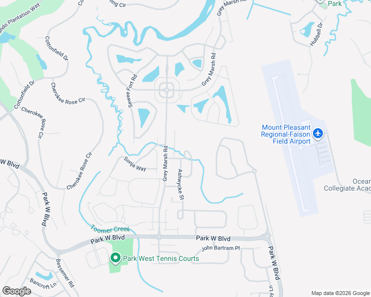 map of restaurants, bars, coffee shops, grocery stores, and more near 2120 Baldwin Park Drive in Mount Pleasant