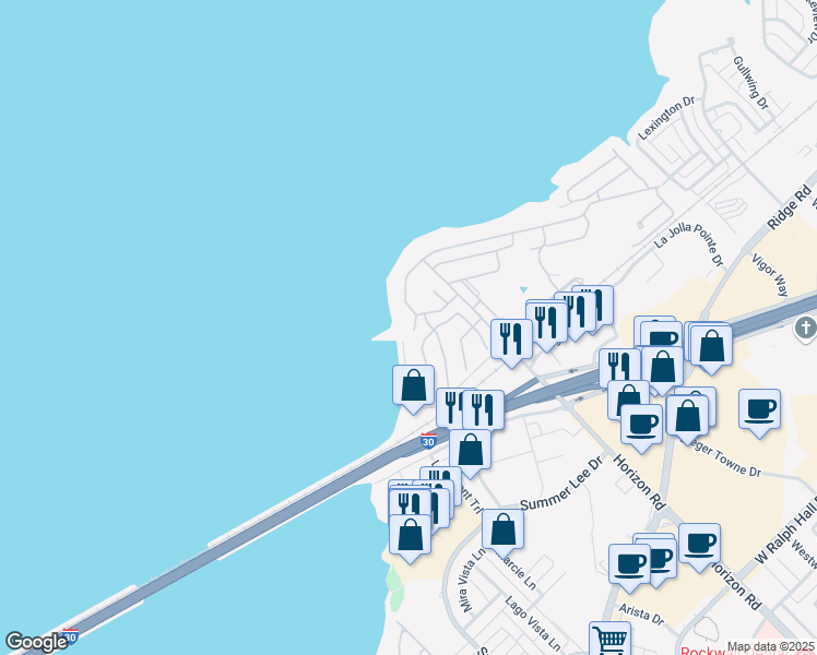 map of restaurants, bars, coffee shops, grocery stores, and more near 4014 Mediterranean Street in Rockwall