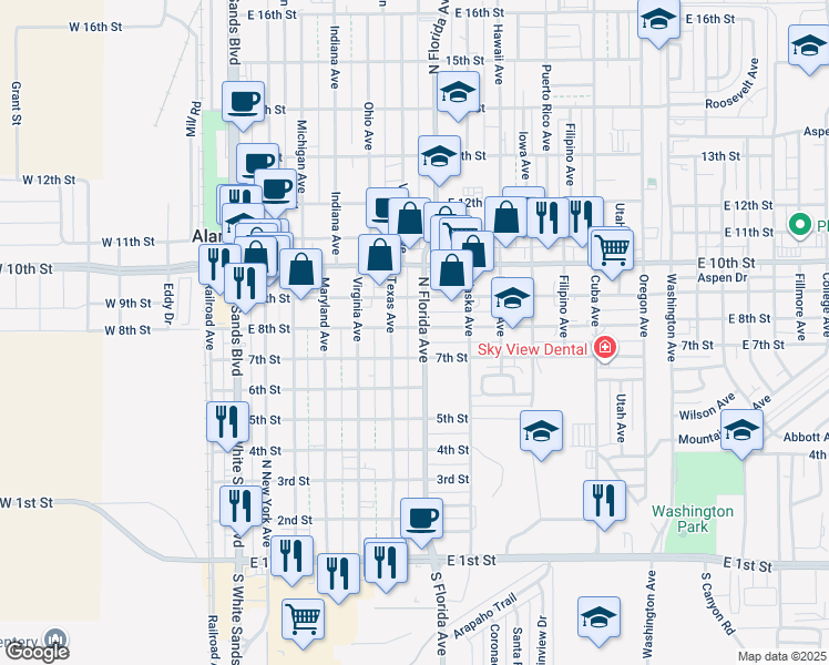 map of restaurants, bars, coffee shops, grocery stores, and more near 721 North Florida Avenue in Alamogordo