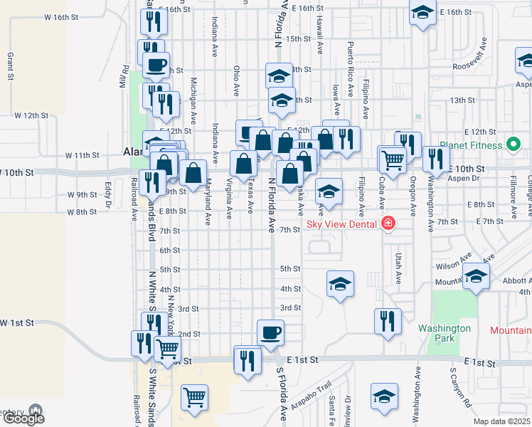 map of restaurants, bars, coffee shops, grocery stores, and more near 721 North Florida Avenue in Alamogordo
