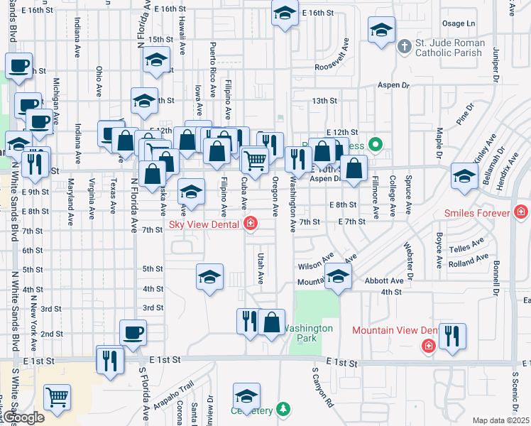 map of restaurants, bars, coffee shops, grocery stores, and more near 1314 East 8th Street in Alamogordo