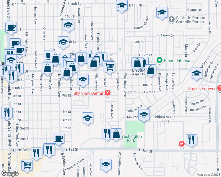 map of restaurants, bars, coffee shops, grocery stores, and more near in Alamogordo