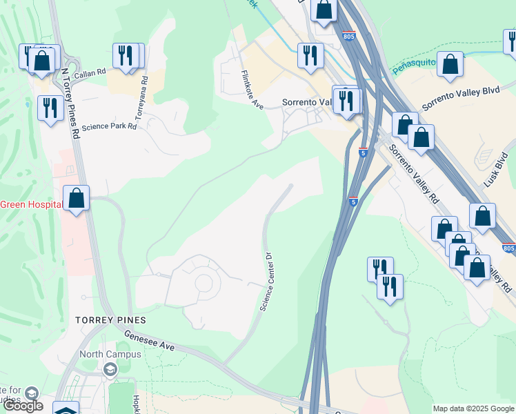 map of restaurants, bars, coffee shops, grocery stores, and more near 10646 Science Center Drive in San Diego