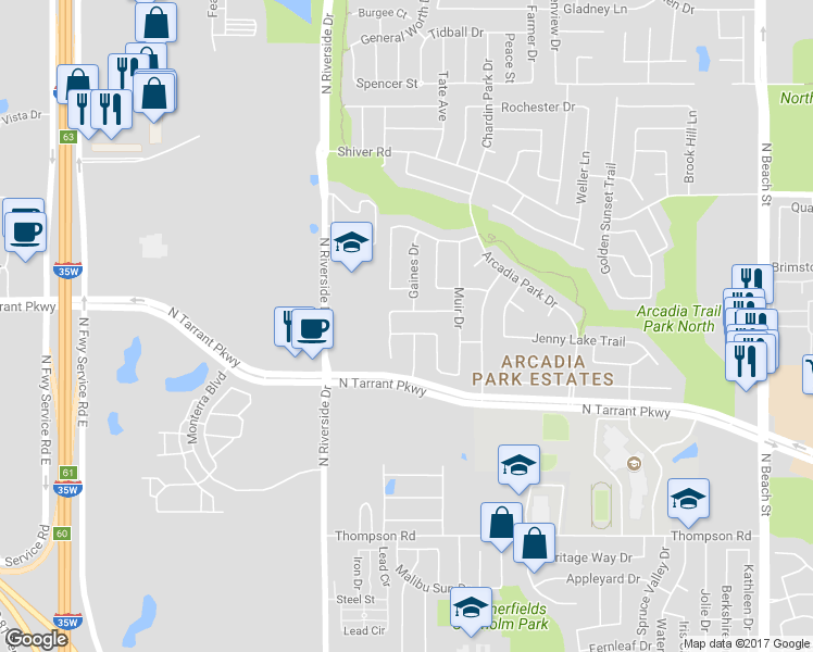 map of restaurants, bars, coffee shops, grocery stores, and more near 3824 Carlsbad Way in Fort Worth