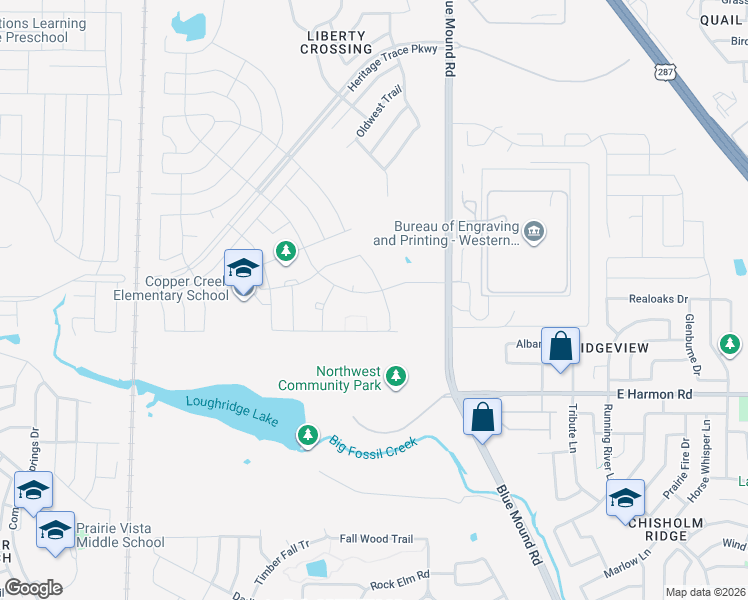 map of restaurants, bars, coffee shops, grocery stores, and more near 8699 Copper Crossing Drive in Fort Worth