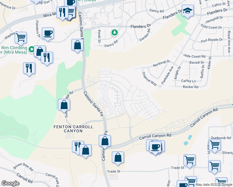 map of restaurants, bars, coffee shops, grocery stores, and more near 10661 Lara Court in San Diego
