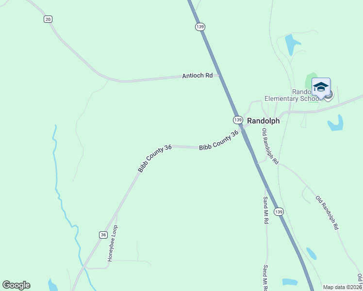 map of restaurants, bars, coffee shops, grocery stores, and more near Bibb County 36 in Randolph