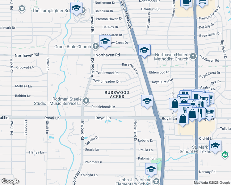 map of restaurants, bars, coffee shops, grocery stores, and more near in Dallas
