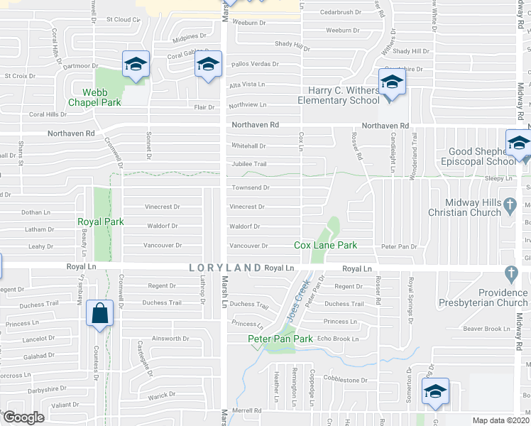 map of restaurants, bars, coffee shops, grocery stores, and more near 3756 Vinecrest Drive in Dallas