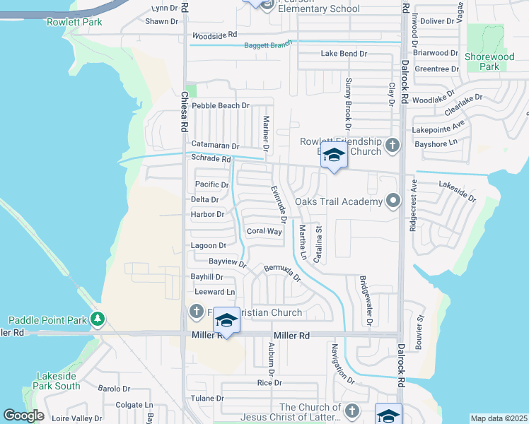 map of restaurants, bars, coffee shops, grocery stores, and more near 7706 Tidewater Drive in Rowlett
