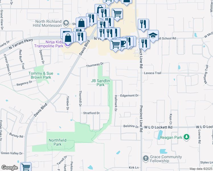 map of restaurants, bars, coffee shops, grocery stores, and more near 9000 Thornway Drive in North Richland Hills