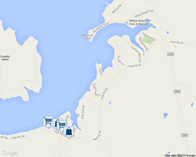 map of restaurants, bars, coffee shops, grocery stores, and more near 1637 Cedar Crest Circle in Graford