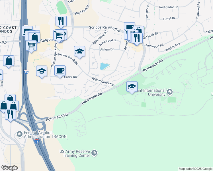 map of restaurants, bars, coffee shops, grocery stores, and more near 9869 Caminito Marlock in San Diego