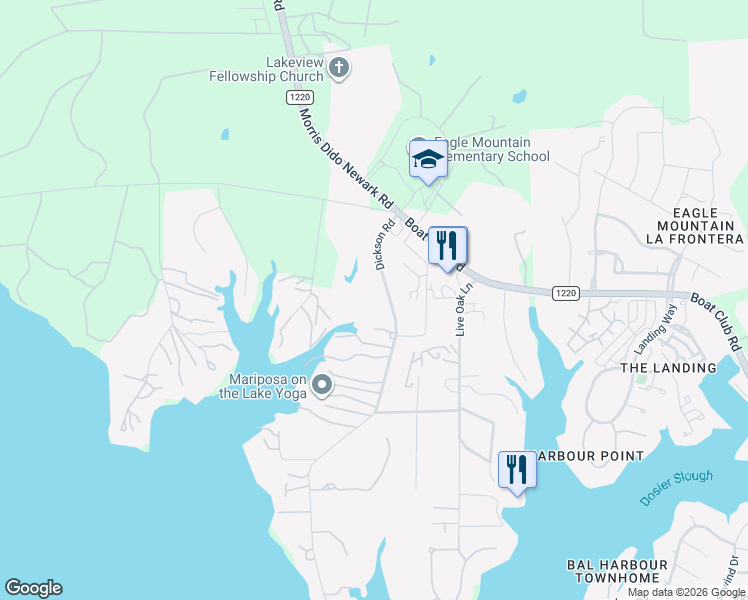 map of restaurants, bars, coffee shops, grocery stores, and more near 9557 Dickson Road in Fort Worth