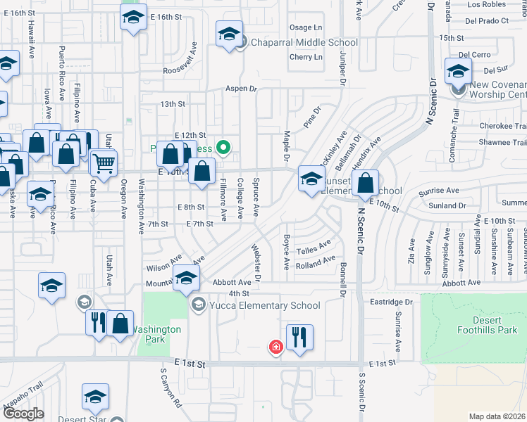 map of restaurants, bars, coffee shops, grocery stores, and more near 704 Juniper Avenue in Alamogordo
