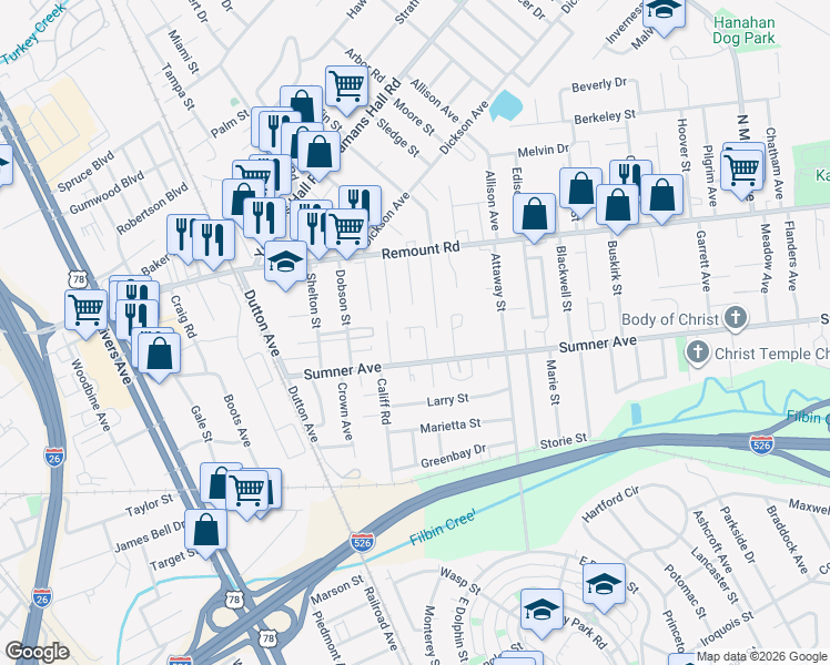 map of restaurants, bars, coffee shops, grocery stores, and more near 5529 Read Street in North Charleston
