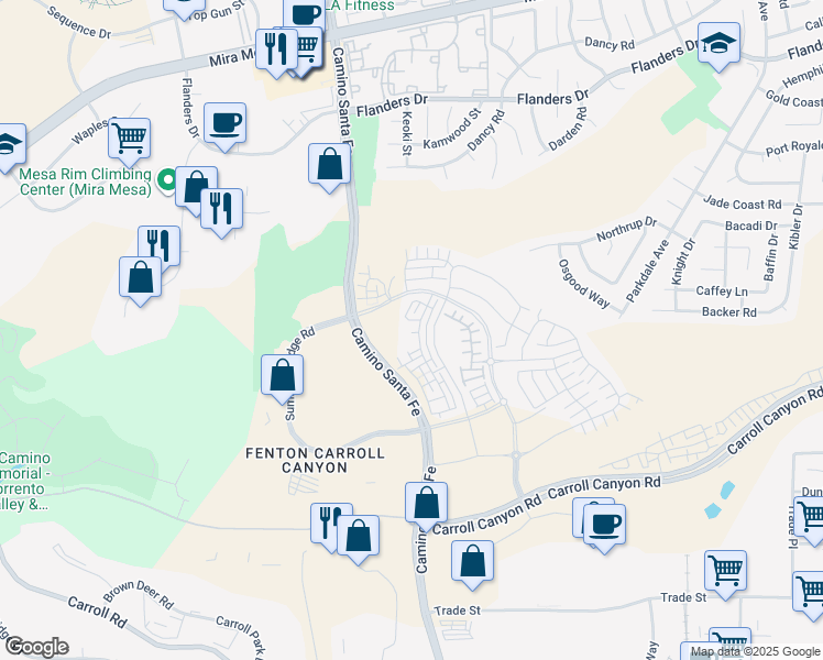 map of restaurants, bars, coffee shops, grocery stores, and more near 10211 Camino Santa Fe in San Diego