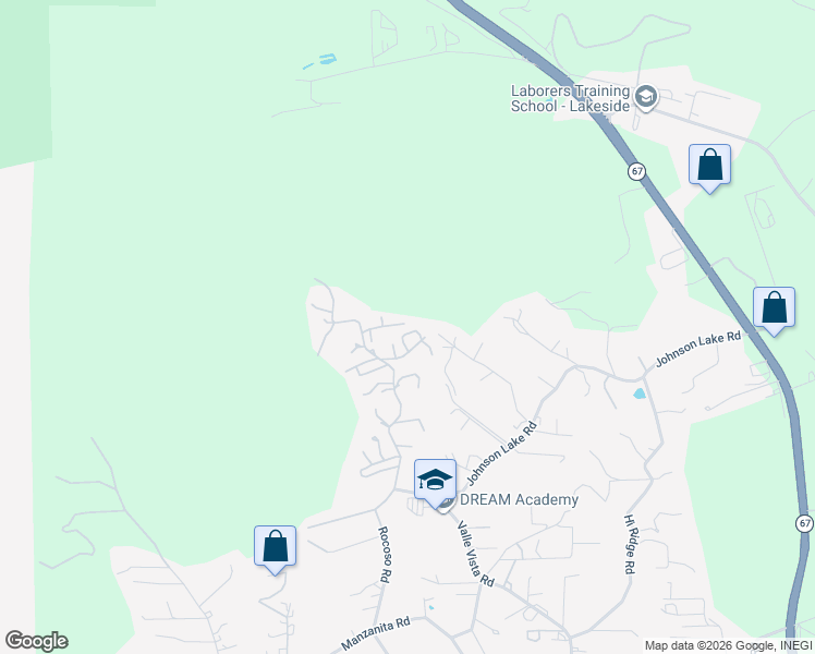 map of restaurants, bars, coffee shops, grocery stores, and more near 11985 Rocoso Road in Lakeside