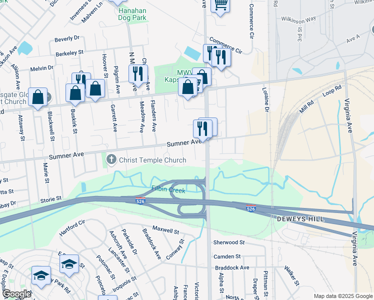 map of restaurants, bars, coffee shops, grocery stores, and more near 5466 Annette St in North Charleston
