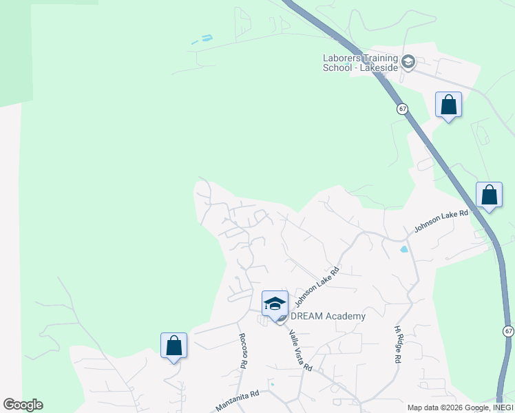 map of restaurants, bars, coffee shops, grocery stores, and more near 11985 Rocoso Road in Lakeside