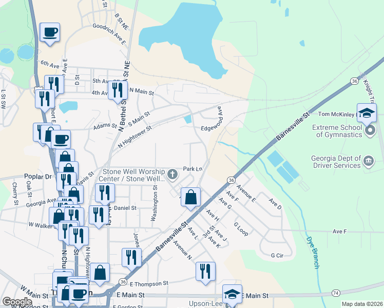 map of restaurants, bars, coffee shops, grocery stores, and more near 209 Willow Street in Thomaston