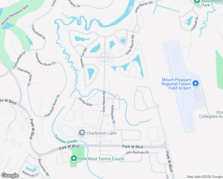 map of restaurants, bars, coffee shops, grocery stores, and more near 2120 Baldwin Park Drive in Mount Pleasant