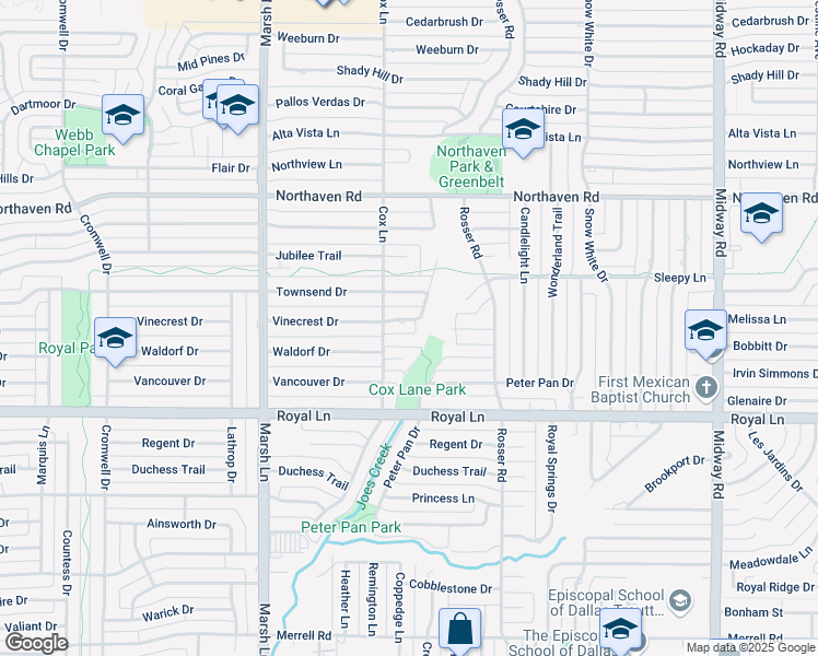 map of restaurants, bars, coffee shops, grocery stores, and more near 3828 Vinecrest Drive in Dallas