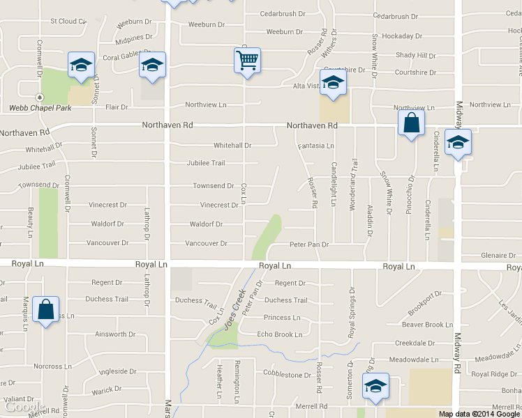 map of restaurants, bars, coffee shops, grocery stores, and more near 3828 Vinecrest Drive in Dallas