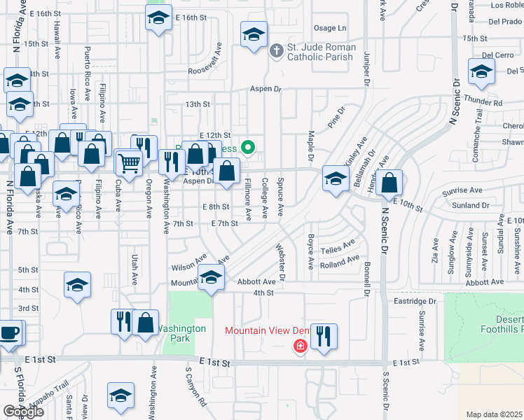 map of restaurants, bars, coffee shops, grocery stores, and more near 705 College Avenue in Alamogordo