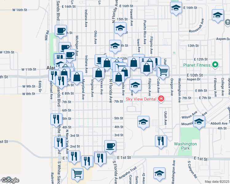 map of restaurants, bars, coffee shops, grocery stores, and more near 807 East 8th Street in Alamogordo
