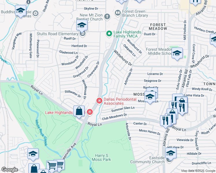 map of restaurants, bars, coffee shops, grocery stores, and more near 9032 Green Oaks Cir in Dallas