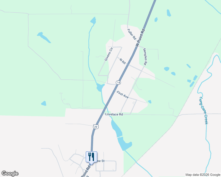 map of restaurants, bars, coffee shops, grocery stores, and more near 7868 W Point Rd in West Point